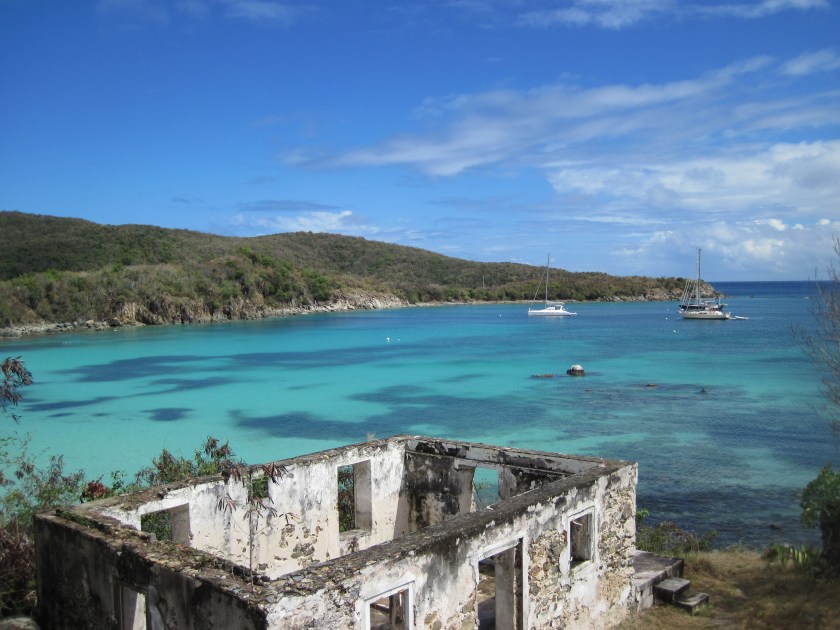 View from the Lameshur Trail, overlooking the plantation ruin and Little Lameshur Bay.