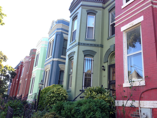 The residential streets are lined with historic townhouses.